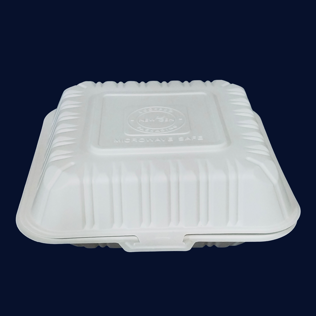 White plastic clamshell 1-compartment 8"x8" 150/cs [NG-81]