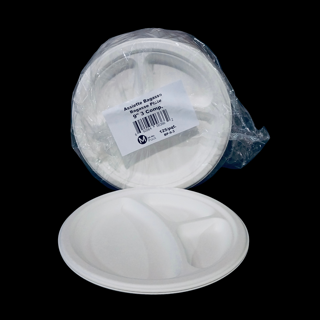 Bagasse plate 9" 3-compartment 500/cs
