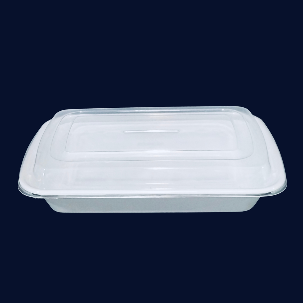[21213] White rectangle plastic container 28oz 150/cs