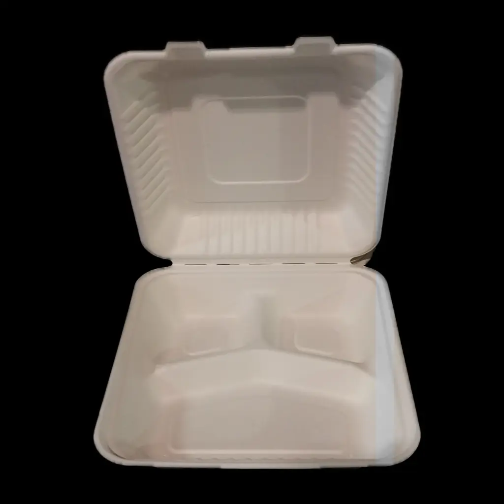 White plastic clamshell 9"x9"x2.7" 3-compartment 150/cs [SL-91]