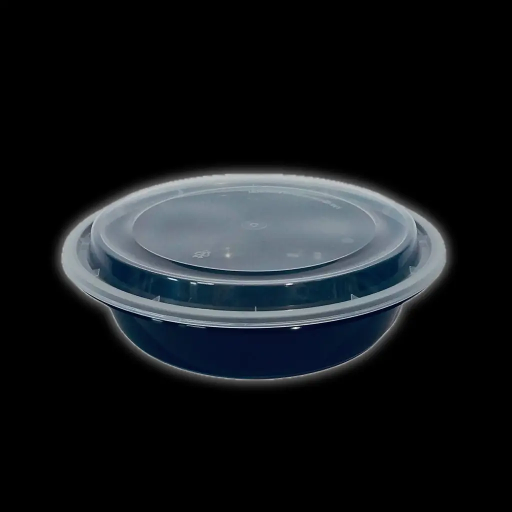Black round plastic container 24oz 150/cs