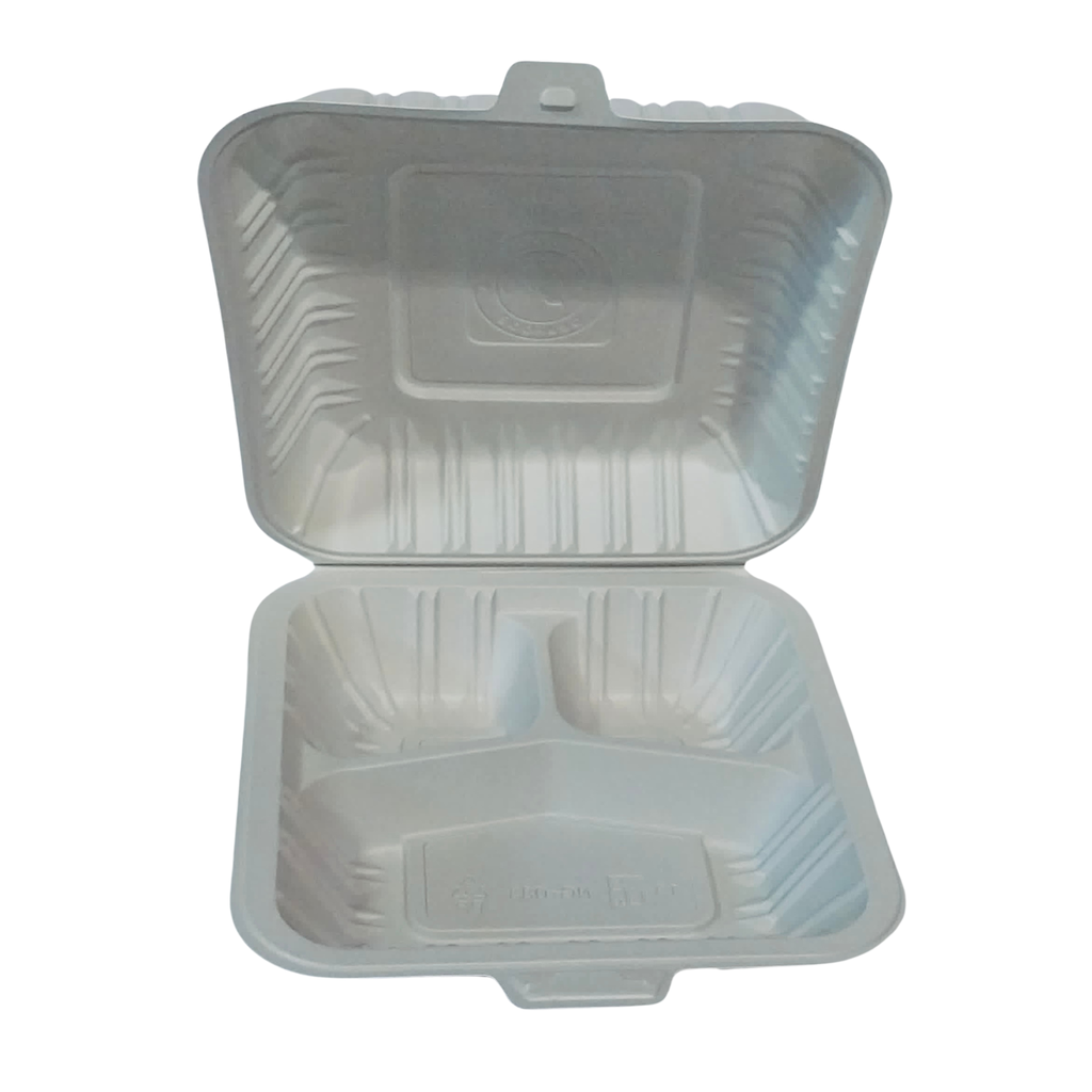 White plastic clamshell 7"x7" 3-compartment 150/cs [NG-73]
