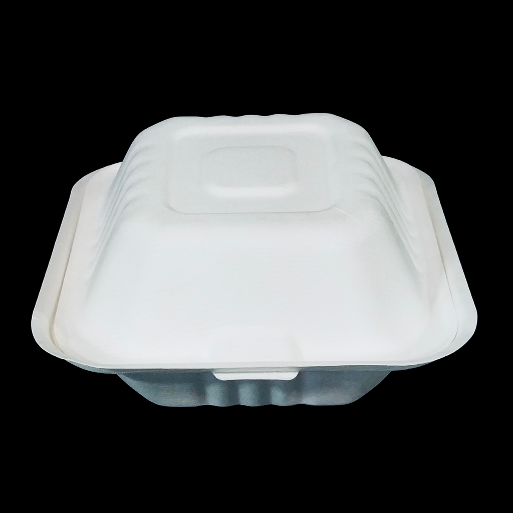 Bagasse clamshell 6"x6"x3" 500/cs - Hamburger box