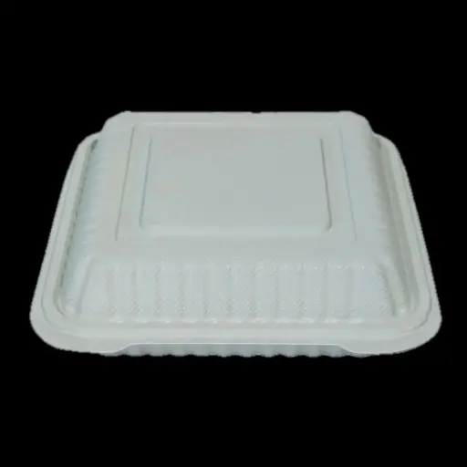 [22124] White plastic clamshell 8"x8" 3-compartment 180/cs
