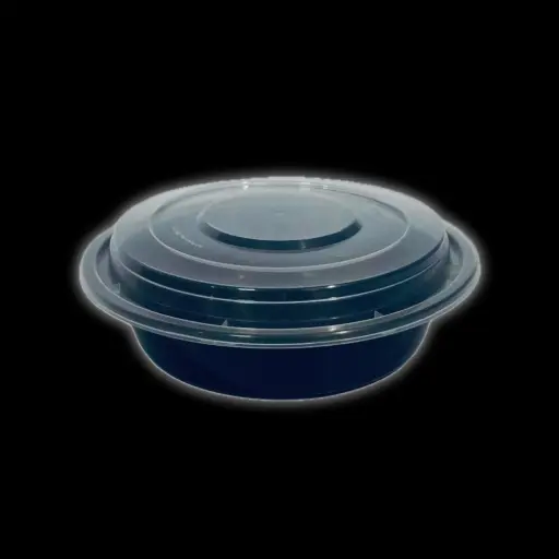 [21355] Black round plastic container 38oz 150/cs