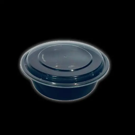 [21378] Black round plastic container 48oz 150/cs