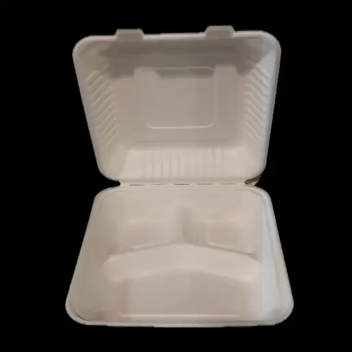 [22135] White plastic clamshell 9"x9"x2.7" 3-compartment 150/cs [SL-91]