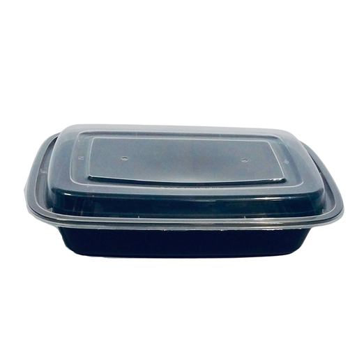 [21414] Black rectangle plastic container 32oz 150/cs