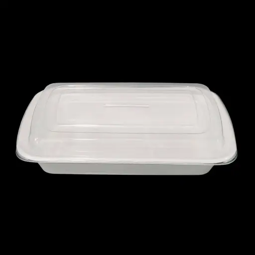 [21215] White rectangle plastic container 38oz 150/cs